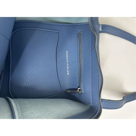 RODAN + FIELDS Blue Leather Purse/Travel Tote Shopper WITH Make-up Bag Pouch - Picture 3 of 16